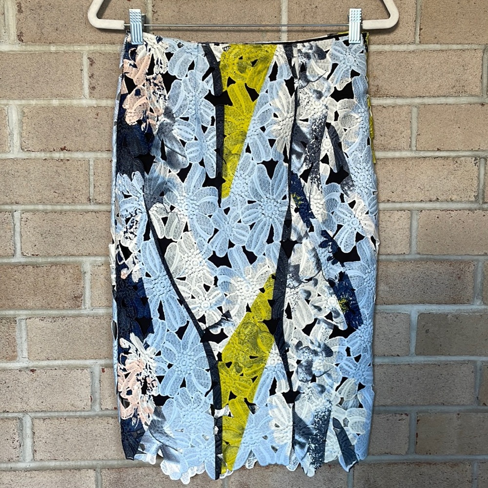 Colorburst Floral Lace Overlay Pencil Skirt